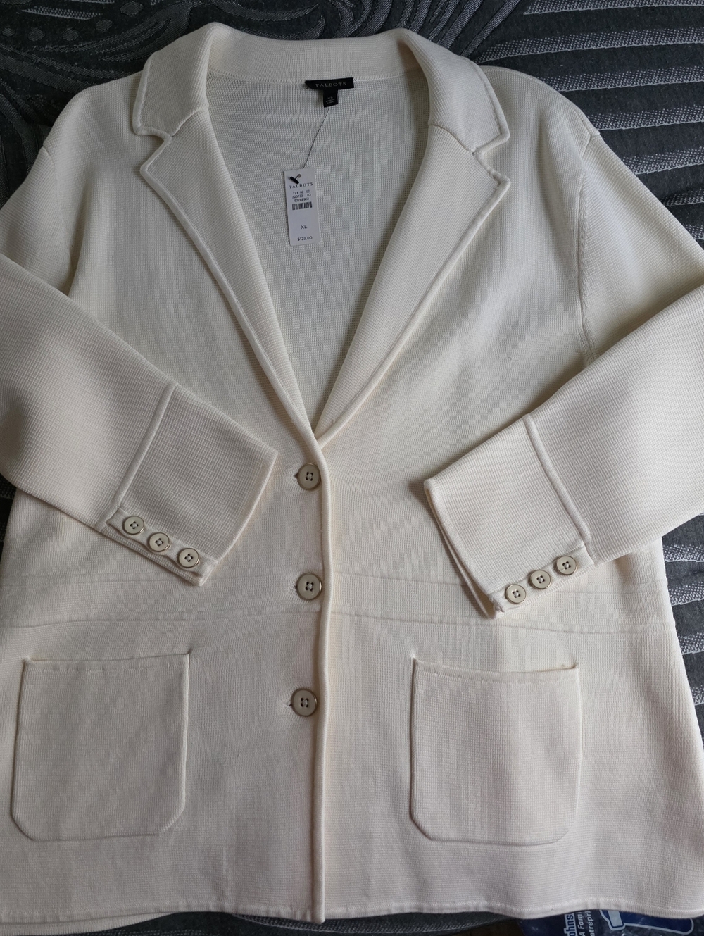NWT Talbots Cream Ponte Knit Blazer Jacket - Classic 3 Button Front XL